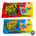 BAZOOKA JUICY DROP CHEWS CANDY SOUR 1 RASPBERRY + 1 STRAWBERRY 67GM