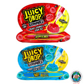 BAZOOKA JUICY DROP GUMMIES CANDY SOUR 1 RASPBERRY + 1 STRAWBERRY
